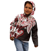 Monstera Plumeria Flowers Red Kid Hoodie Polynesian Pattern LT01 - Polynesian Pride