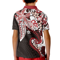 Monstera Plumeria Flowers Red Kid Polo Shirt Polynesian Pattern LT01 - Polynesian Pride