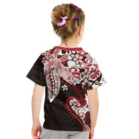 Monstera Plumeria Flowers Red Kid T Shirt Polynesian Pattern LT01 - Polynesian Pride