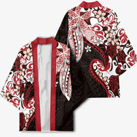 Monstera Plumeria Flowers Red Kimono Polynesian Pattern LT01 - Polynesian Pride