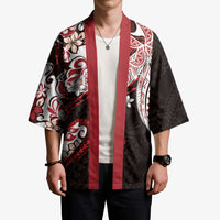 Monstera Plumeria Flowers Red Kimono Polynesian Pattern LT01 - Polynesian Pride