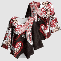 Monstera Plumeria Flowers Red Kimono Sleeve Blouse Polynesian Pattern LT01 - Polynesian Pride