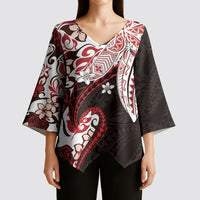 Monstera Plumeria Flowers Red Kimono Sleeve Blouse Polynesian Pattern LT01 - Polynesian Pride