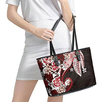 Monstera Plumeria Flowers Red Leather Tote Bag Polynesian Pattern LT01 - Polynesian Pride
