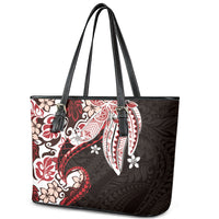 Monstera Plumeria Flowers Red Leather Tote Bag Polynesian Pattern LT01 - Polynesian Pride