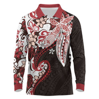 Monstera Plumeria Flowers Red Long Sleeve Polo Shirt Polynesian Pattern LT01 Red - Polynesian Pride