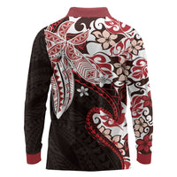 Monstera Plumeria Flowers Red Long Sleeve Polo Shirt Polynesian Pattern LT01 - Polynesian Pride
