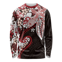 Monstera Plumeria Flowers Red Long Sleeve Shirt Polynesian Pattern LT01 Unisex Red - Polynesian Pride