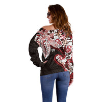 Monstera Plumeria Flowers Red Off Shoulder Sweater Polynesian Pattern LT01 - Polynesian Pride