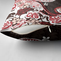 Monstera Plumeria Flowers Red Pillow Cover Polynesian Pattern