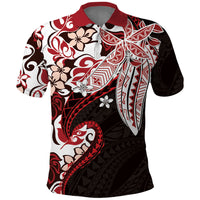 Monstera Plumeria Flowers Red Polo Shirt Polynesian Pattern LT01 Red - Polynesian Pride