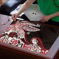 Monstera Plumeria Flowers Red Puzzle Polynesian Pattern LT01 - Polynesian Pride