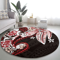 Monstera Plumeria Flowers Red Round Carpet Polynesian Pattern LT01 - Polynesian Pride