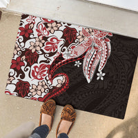 Monstera Plumeria Flowers Red Rubber Doormat Polynesian Pattern LT01 - Polynesian Pride