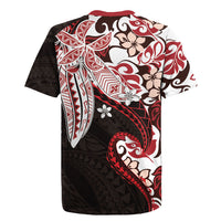 Monstera Plumeria Flowers Red Rugby Jersey Polynesian Pattern LT01 - Polynesian Pride
