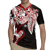 Monstera Plumeria Flowers Red Rugby Jersey Polynesian Pattern LT01 - Polynesian Pride