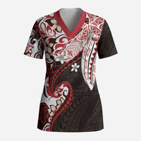 Monstera Plumeria Flowers Red Scrub Top Polynesian Pattern LT01 Adult Red - Polynesian Pride