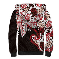Monstera Plumeria Flowers Red Sherpa Hoodie Polynesian Pattern LT01 - Polynesian Pride