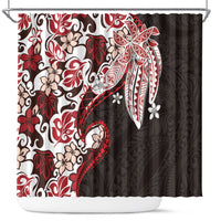 Monstera Plumeria Flowers Red Shower Curtain Polynesian Pattern LT01 Red - Polynesian Pride