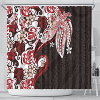 Monstera Plumeria Flowers Red Shower Curtain Polynesian Pattern LT01 - Polynesian Pride