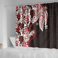 Monstera Plumeria Flowers Red Shower Curtain Polynesian Pattern LT01 - Polynesian Pride