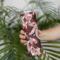 Monstera Plumeria Flowers Red Skinny Tumbler Polynesian Pattern LT01 - Polynesian Pride