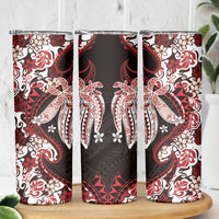Monstera Plumeria Flowers Red Skinny Tumbler Polynesian Pattern LT01 - Polynesian Pride