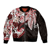 Monstera Plumeria Flowers Red Sleeve Zip Bomber Jacket Polynesian Pattern LT01 Unisex Red - Polynesian Pride