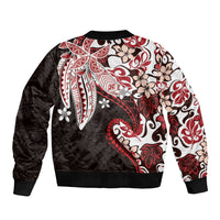 Monstera Plumeria Flowers Red Sleeve Zip Bomber Jacket Polynesian Pattern LT01 - Polynesian Pride