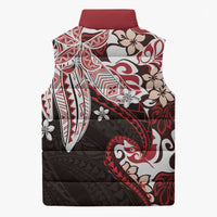 Monstera Plumeria Flowers Red Sleeveless Puffer Jacket Polynesian Pattern LT01 - Polynesian Pride