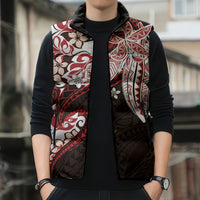 Monstera Plumeria Flowers Red Sleeveless Puffer Jacket Polynesian Pattern LT01 - Polynesian Pride