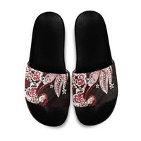 Monstera Plumeria Flowers Red Slide Sandals Polynesian Pattern LT01 Red - Polynesian Pride