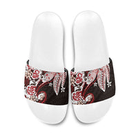 Monstera Plumeria Flowers Red Slide Sandals Polynesian Pattern LT01 Red - Polynesian Pride