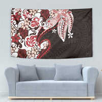 Monstera Plumeria Flowers Red Tapestry Polynesian Pattern LT01 - Polynesian Pride