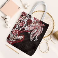 Monstera Plumeria Flowers Red Tote Bag Polynesian Pattern LT01 White Strap One Size Red - Polynesian Pride