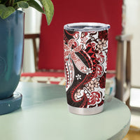 Monstera Plumeria Flowers Red Tumbler Cup Polynesian Pattern LT01 - Polynesian Pride
