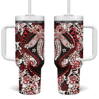 Monstera Plumeria Flowers Red Tumbler With Handle Polynesian Pattern LT01 One Size: 40 oz Red - Polynesian Pride