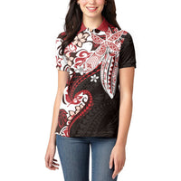 Monstera Plumeria Flowers Red Women Polo Shirt Polynesian Pattern LT01 - Polynesian Pride