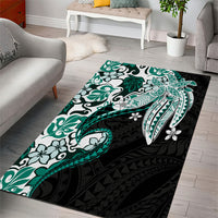 Monstera Plumeria Flowers Teal Area Rug Polynesian Pattern LT01 - Polynesian Pride