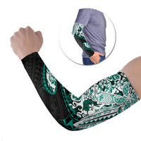 Monstera Plumeria Flowers Teal Arm Sleeves Polynesian Pattern LT01 Set of 2 Teal - Polynesian Pride