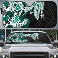 Monstera Plumeria Flowers Teal Auto Sun Shade Polynesian Pattern LT01 Teal - Polynesian Pride
