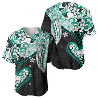 Monstera Plumeria Flowers Teal Baseball Jersey Polynesian Pattern LT01 - Polynesian Pride