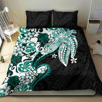 Monstera Plumeria Flowers Teal Bedding Set Polynesian Pattern LT01 - Polynesian Pride