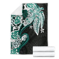 Monstera Plumeria Flowers Teal Blanket Polynesian Pattern LT01 - Polynesian Pride