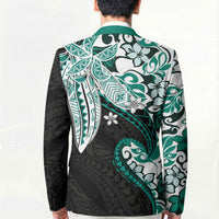 Monstera Plumeria Flowers Teal Blazer Polynesian Pattern LT01 - Polynesian Pride