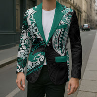 Monstera Plumeria Flowers Teal Blazer Polynesian Pattern LT01 - Polynesian Pride