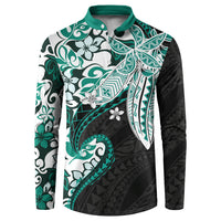 Monstera Plumeria Flowers Teal Button Sweatshirt Polynesian Pattern LT01 Teal - Polynesian Pride