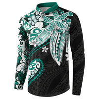 Monstera Plumeria Flowers Teal Button Sweatshirt Polynesian Pattern LT01 - Polynesian Pride