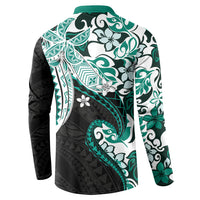 Monstera Plumeria Flowers Teal Button Sweatshirt Polynesian Pattern LT01 - Polynesian Pride