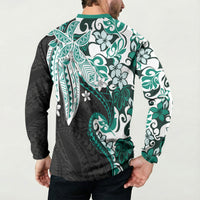 Monstera Plumeria Flowers Teal Button Sweatshirt Polynesian Pattern LT01 - Polynesian Pride